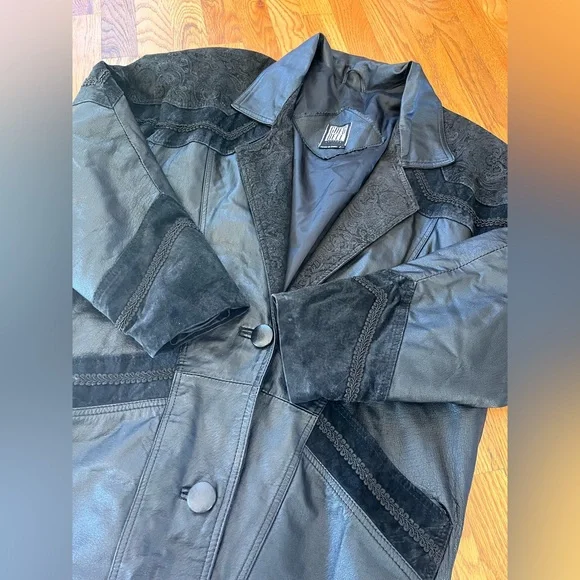 Vintage Greg Bell Black Genuine Leather Trench Coat Jacket S - Picture 7 of 10